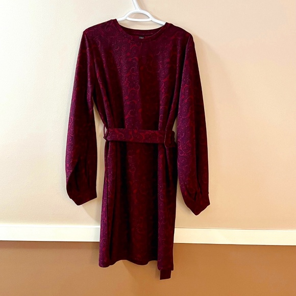 NWOT Burgundy Red Paisley Long Sleeve Dress by Icone Par Simons Size Large - Picture 2 of 8
